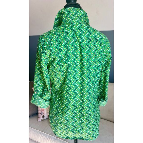 Talbots Womens Top Shirt Size 6 Green Horse Print Roll Tab Sleeve EUC - Picture 2 of 8